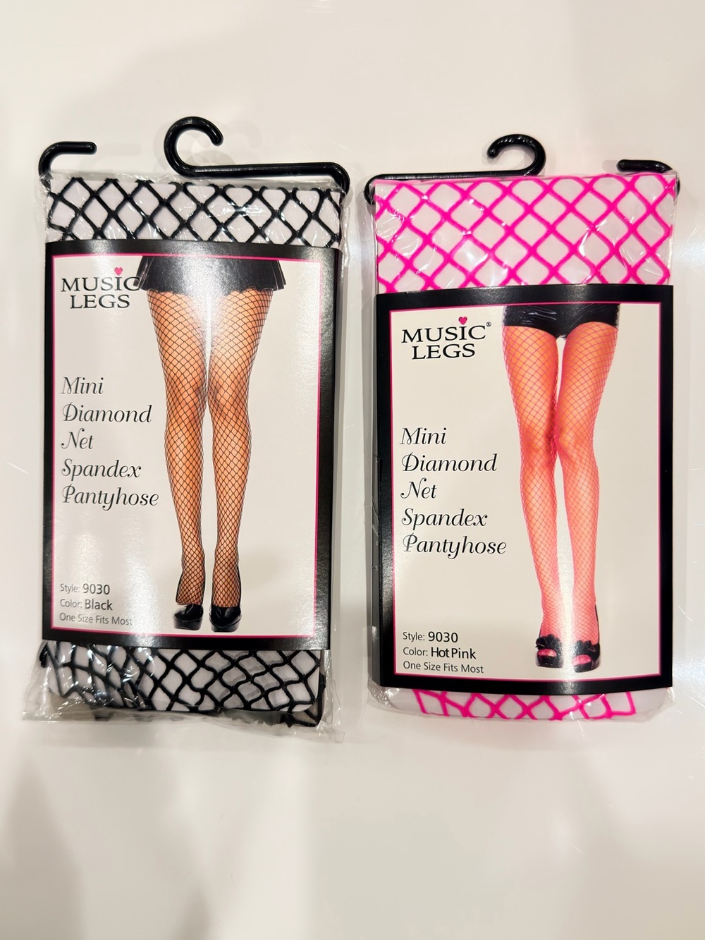 2x Music Legs Mini Diamond Net Spandex Pantyhose - Black & Hot Pink
